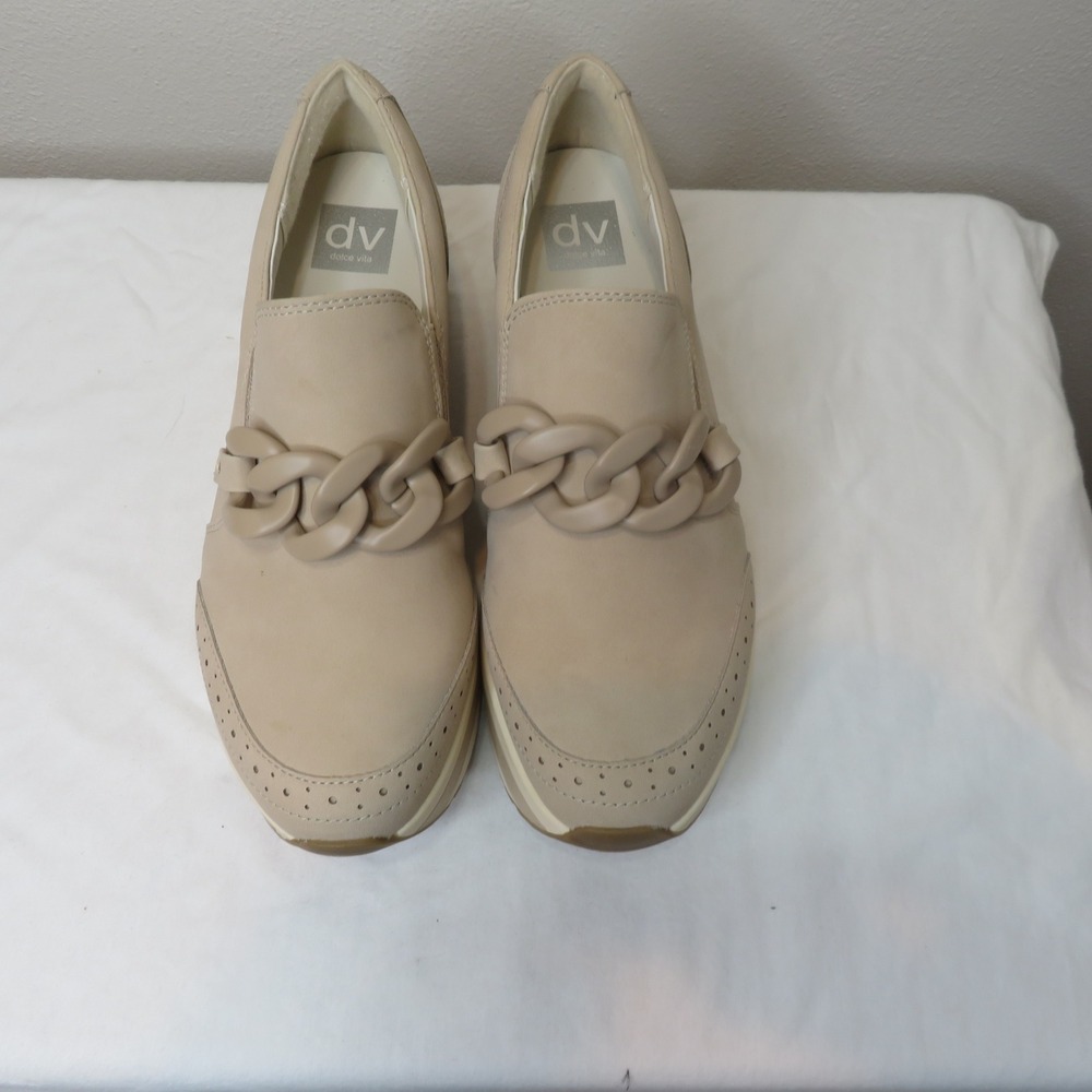 DV Dolce Vita Beige Platform Loafers Chain Detail Brogue Slip On Shoes Womens 9